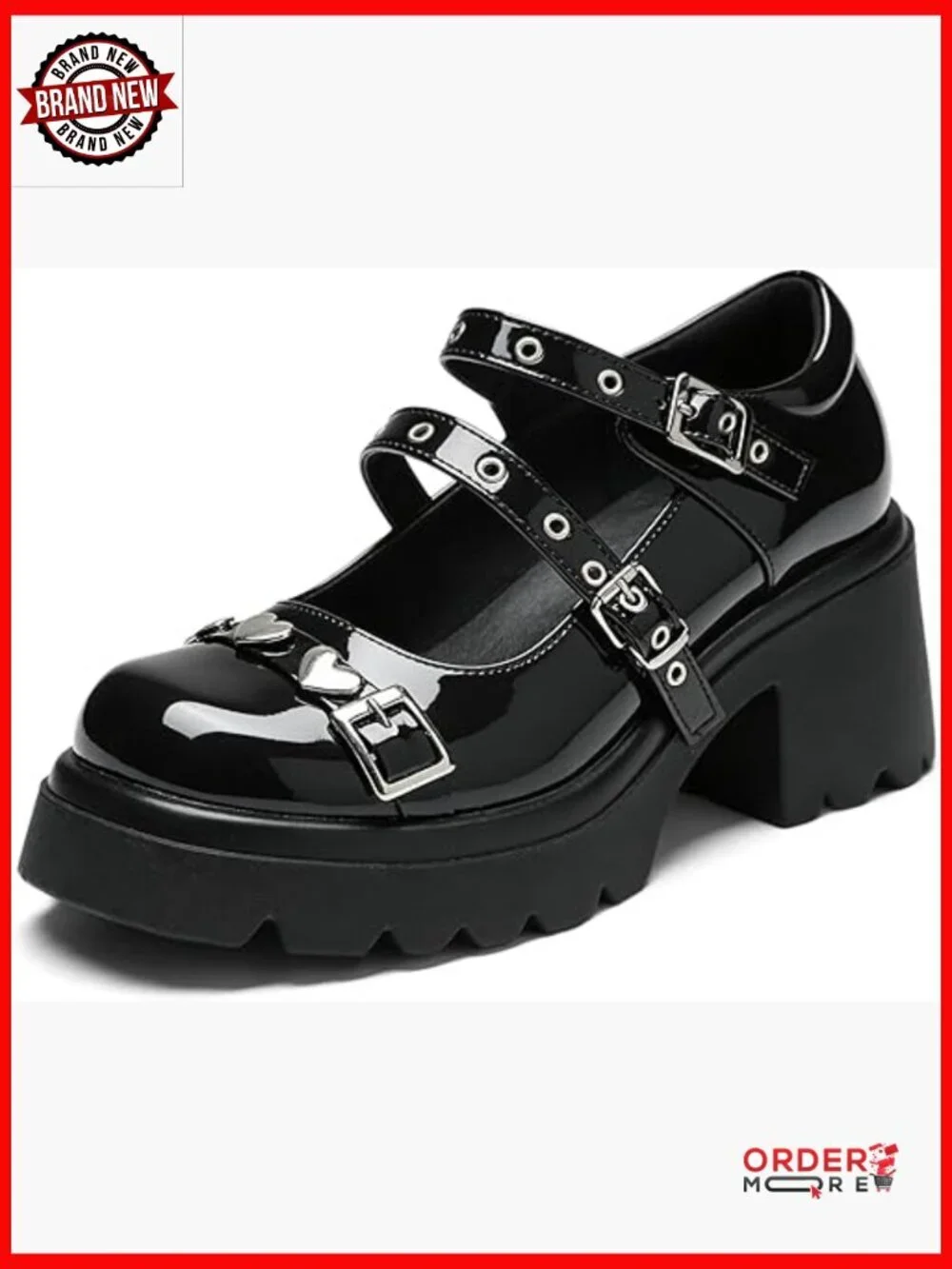 Platform Mary Janes with Heart Buckle, Chunky Heel, Non-Slip Sole